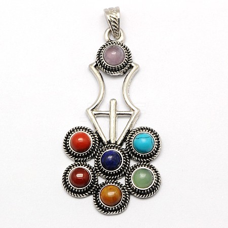 Vintage Chakra Jewelry Alloy Bezel Gemstone Big Pendants G-M039-04-1