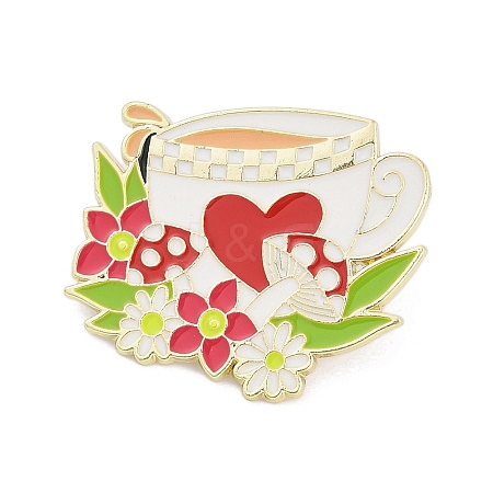 Cup with Flower Enamel Pins JEWB-R053-02G-1