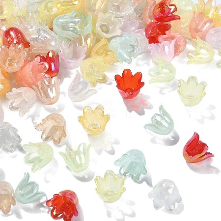 300Pcs 6-Petal Imitation Jelly Acrylic Bead Caps JACR-CJ0001-02-1