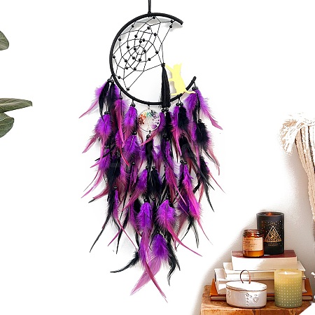 Cat Woven Net/Web with Feather Pendant Decoration PW-WGF66F3-03-1