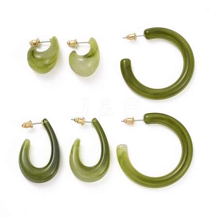 C-shape Resin Stud Earrings Set EJEW-D277-01G-04-1