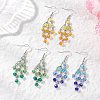 Rhombus Glass Beads Dangle Earrings EJEW-TA00790-1