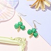 Saint Patrick's Day Clover Natural Malaysia Jade Dangle Earrings EJEW-JE05362-3