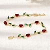 Leaf Brass Micro Pave Cubic Zirconia Link Chain Bracelets for Women BJEW-D455-01G-04-2