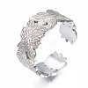 304 Stainless Steel Leaf Wrap Open Cuff Ring RJEW-T023-27P-3