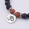 Yoga Theme Lava Rock Bodhi Wood Beads Stretch Charm Bracelets BJEW-L620-02A-2