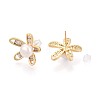 Flower Brass Micro Pave Cubic Zirconia Stud Earrings PEAR-N017-07H-2