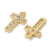 Rack Plating Brass Cubic Zirconia Religion Cross Connector Charm KK-C084-11B-G-2