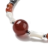 Natural Carnelian Round & Synthetic Non-magnetic Hematite & White Shell Beaded Bracelets for Women BJEW-K251-02C-3