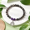 Natural Fluorescent Syenite Rock & Quartz Round Bead Stretch Bracelets BJEW-JB11257-02-2