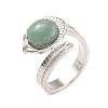 Oval Natural Green Aventurine Cuff Ring RJEW-I079-01B-4