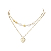 Natural Cultured Freshwater Pearl Rice Beads Brass Heart with Letter Pendant Paperclip Chain Double Layered Necklaces NJEW-JN05378-03-2