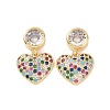 Colorful Cubic Zirconia Heart Dangle Earrings EJEW-P224-02G-1