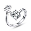 Anti-Tarnish Rhodium Plated 925 Sterling Silver Initial Letter Open Cuff Ring JR852P-1