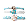 3Pcs 3 Styles Summer Beach Turtle Dyed Synthetic Turquoise & Shell Bead Bracelet Sets BJEW-JB10313-1