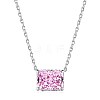 Rectangle Rhodium Plated 925 Sterling Silver Pave 8A Pink Cubic Zirconia Pendant Cable Chain Necklaces for Women NJEW-F330-06P-1