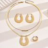 Stainless Steel Horseshoe Hoop Earrings & Double-layer Necklaces & Cuff Ring Sets for Women CJ2846-5