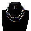 Rondelle Glass with Round ABS Plastic Beaded Double Layer Necklaces & Dangle Earrings Sets for Women FS-WGC43CE-01-1