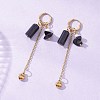 304 Stainless Steel Blue Goldstone Heart Tassel Hoop Earrings EJEW-JE06731-01-1