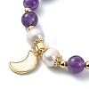 Natural Amethyst & Pearl Beaded Stretch Bracelet BJEW-JB09360-01-3