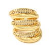 Brass Micro Pave Clear Cubic Zirconia Open Cuff Rings for Women RJEW-A048-23G-2