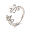 Rack Plating Brass Flower Open Cuff Rings for Women RJEW-M148-07P-3