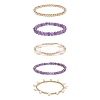 5Pcs 5 Style Natural Amethyst & Brass Beaded Stretch Bracelets Set BJEW-JB08870-01-4