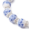 Handmade Flower Printed Porcelain Ceramic Beaded Stretch Bracelet BJEW-JB11063-4