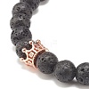 4Pcs 4 Color Natural Lava Rock Round Beaded Stretch Bracelets Set with Cubic Zirconia Crown BJEW-JB07797-5