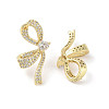 Bowknot Brass Micro Pave Clear Cubic Zirconia Stud Earrings with Glass for Women EJEW-L285-009G-2