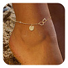 Brass Double Heart Link Flat Round Initial Charm Anklets for Women FS-WGA84B7-22-1