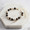 Natural Tiger Eye & Black Obsidian Beaded Bead Bracelets BJEW-L692-004G-2