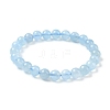 Natural Aquamarine Round Bead Stretch Bracelets for Men Women BJEW-U034-01C-04-4
