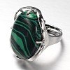 Adjustable Oval Brass Malachite Wide Band Rings RJEW-L062-03K-2