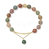 3Pcs Natural Indian Agate & Citrine & Aquamarine & Rose Quartz & Amethyst Round Beaded Bracelets BJEW-JB11925-3
