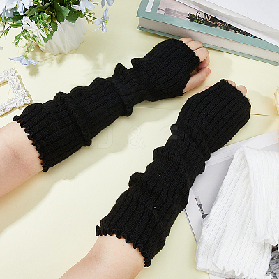 2 Pairs 2 Colors Polyester Long Fingerless Gloves AJEW-HS0001-22-1