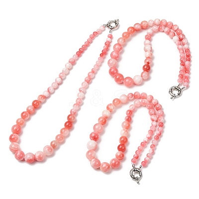 Dyed Round Natural Green Jade Graduated Beaded Necklaces GG-CBAA808-05P-C-1