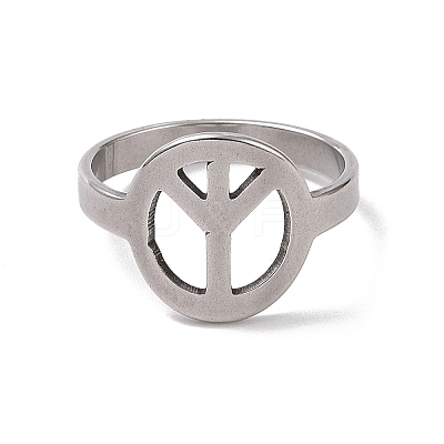 Non-Tarnish 201 Stainless Steel Peace Sign Finger Ring RJEW-J051-43P-1