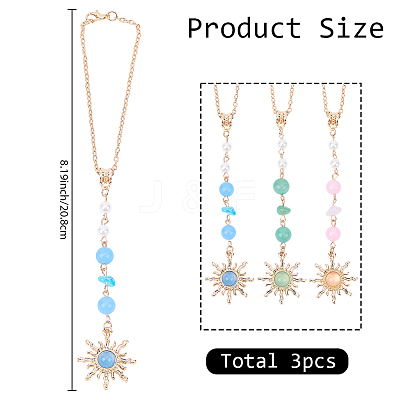 3Pcs 3 Colors Zinc Alloy Sun Pendant Decorations AJEW-SC0031-24-1