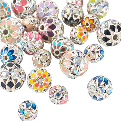 24Pcs 3 Styles Round Brass Rhinestone Beads KK-TA0003-25-1