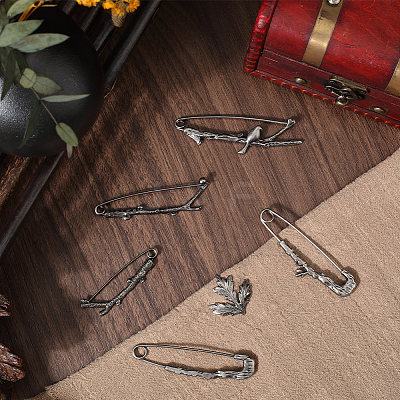 12Pcs 6 Styles Branch/Leaf Zinc Alloy Kilt Pins JEWB-SC0001-58-1