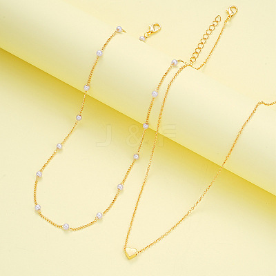 Heart Alloy & Plastic Imitation Pearls Round Beaded Necklaces & Double Layer Bracelets Sets FS-WGC2DB5-01-1