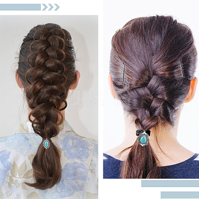 3Pcs 3 Styles Rubber & Synthetic Turquoise Elastic Hair Accessories AJEW-CY0001-75-1