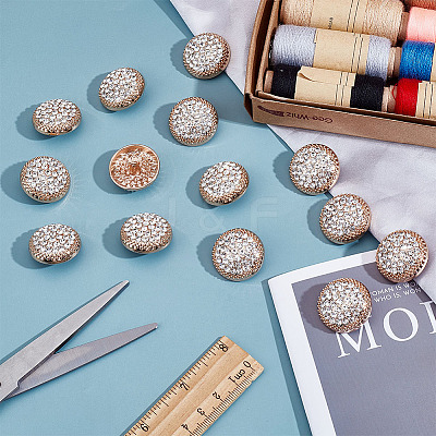 14Pcs 1-Hole Alloy Glass Shank Buttons BUTT-MA0001-16C-KCG-1