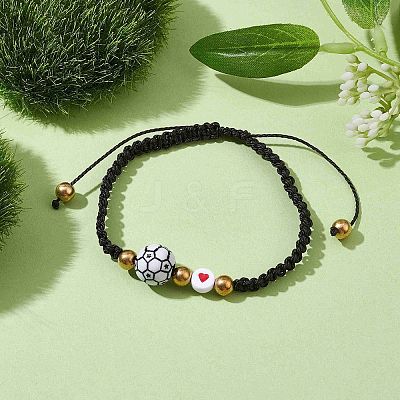 Sport Theme Acylic & Alloy Braided Bead Bracelet BJEW-JB10122-02-1