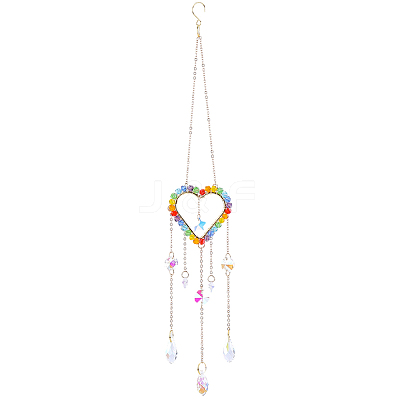 1Pc Colorful Glass Beaded Woven Net Suncatchers AJEW-CY0001-95A-1