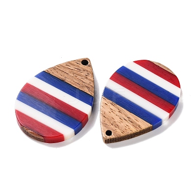 Independence Day Opaque Striped Resin & Walnut Wood Pendants RESI-U010-02S-1