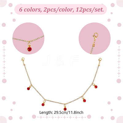 12Pcs 6 Colors Alloy Glass Rhinestone Shoe Chains HJEW-DR00105-1