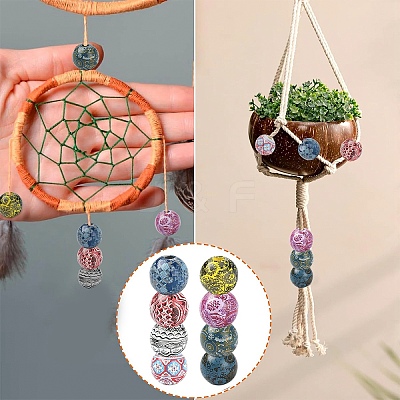 32Pcs 8 Colors Bohemian Style Printed Schima Wood Beads WOOD-YW0001-93-1