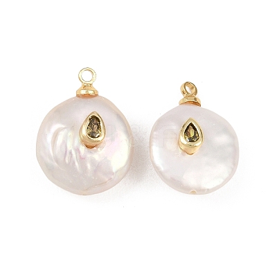 Brass Micro Pave Cubic Zirconia with Natural Pearl Pendants KK-Z146-07B-03-1